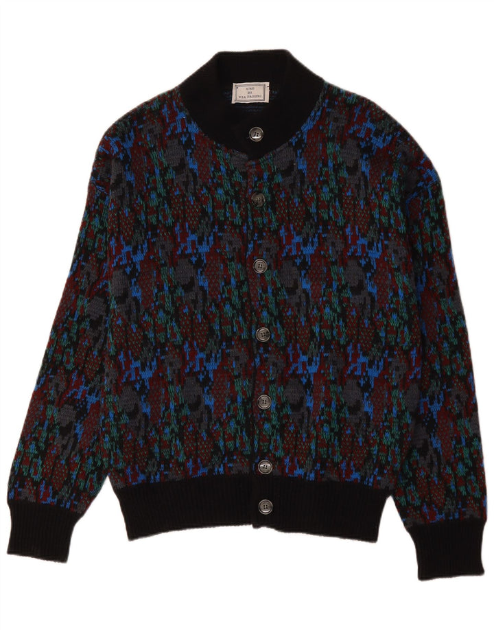 Vintage herre abstrakt mønster cardigan sweater medium flerfarvet uld