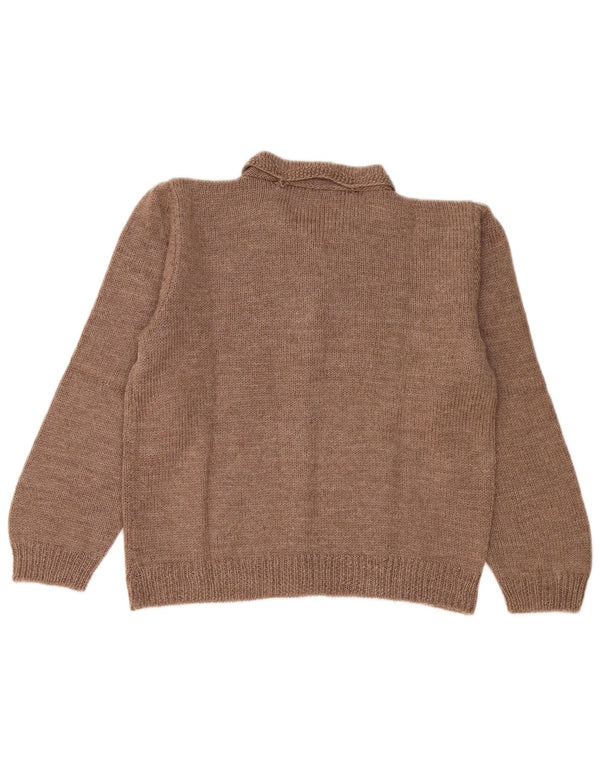Maglione cardigan da donna vintage UK 16 grande floreale marrone