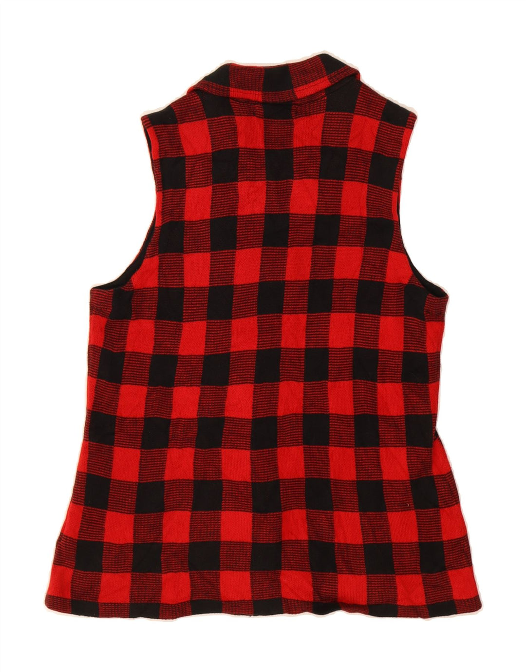 CHAPS Womens Sleeveless Cardigan Sweater UK 12 Medium Red Check Cotton Vintage Chaps and Second-Hand Chaps from Messina Hembry 