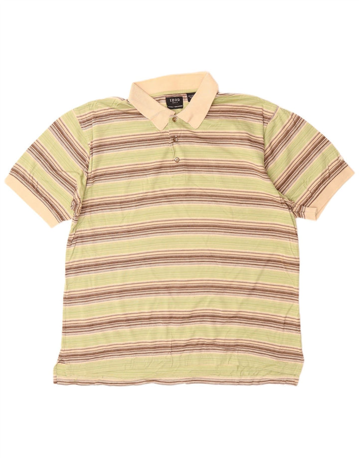 IZOD Mens Polo Shirt Large Grey Striped Cotton