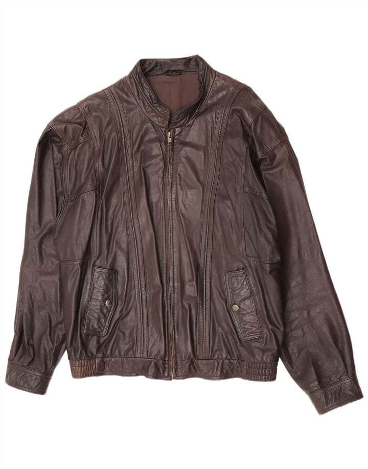 Trapper Mens Leather Jacket IT 54 2XL Brown Leather