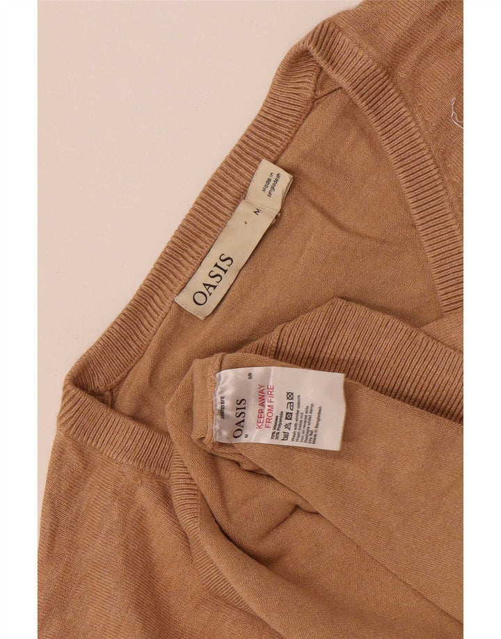 Oasis Womens Crop V-Neck Jumper Sweater UK 12 Medium Beige Viscose