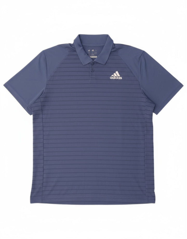 ADIDAS Mens Aeroready Polo Shirt Large Blue Striped Polyester