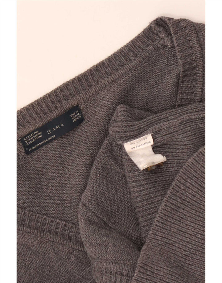 Zara Γυναικείο πουλόβερ ζακέτα UK 12 μεσαίο γκρι βαμβακερό