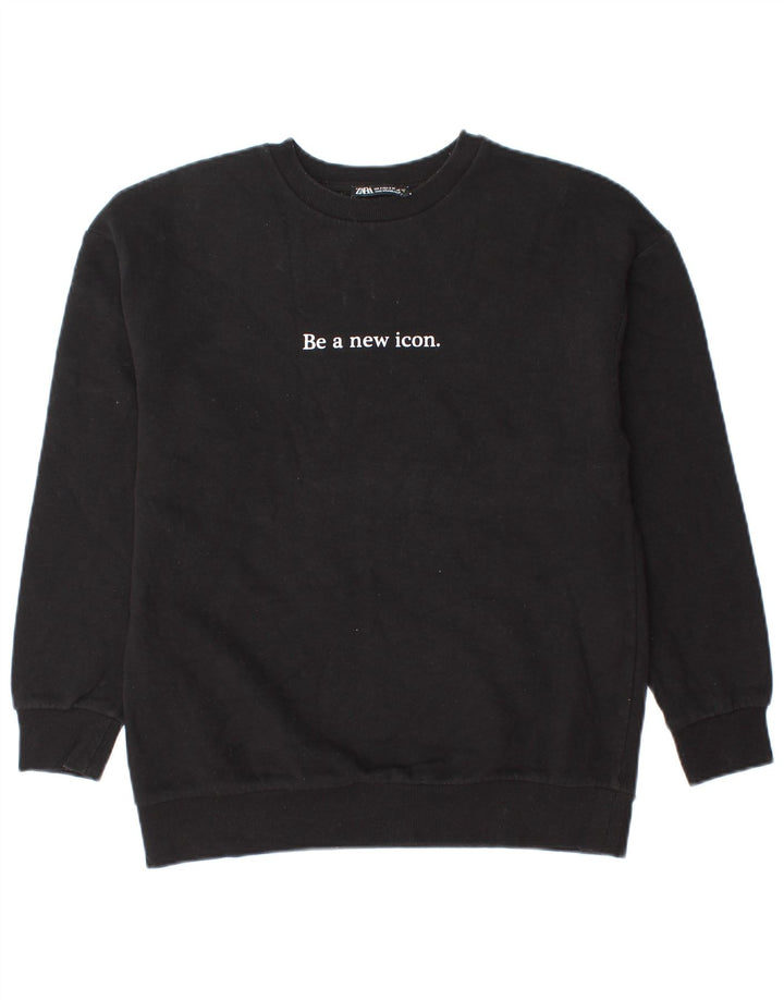 Zara Mens Graphic Sweatshirt Jumper Small Black Cotton