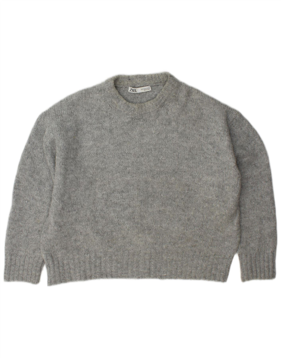 Zara Womens Oversized Crew Neck Jumper Sweater UK 14 Medium Grey Acrylic