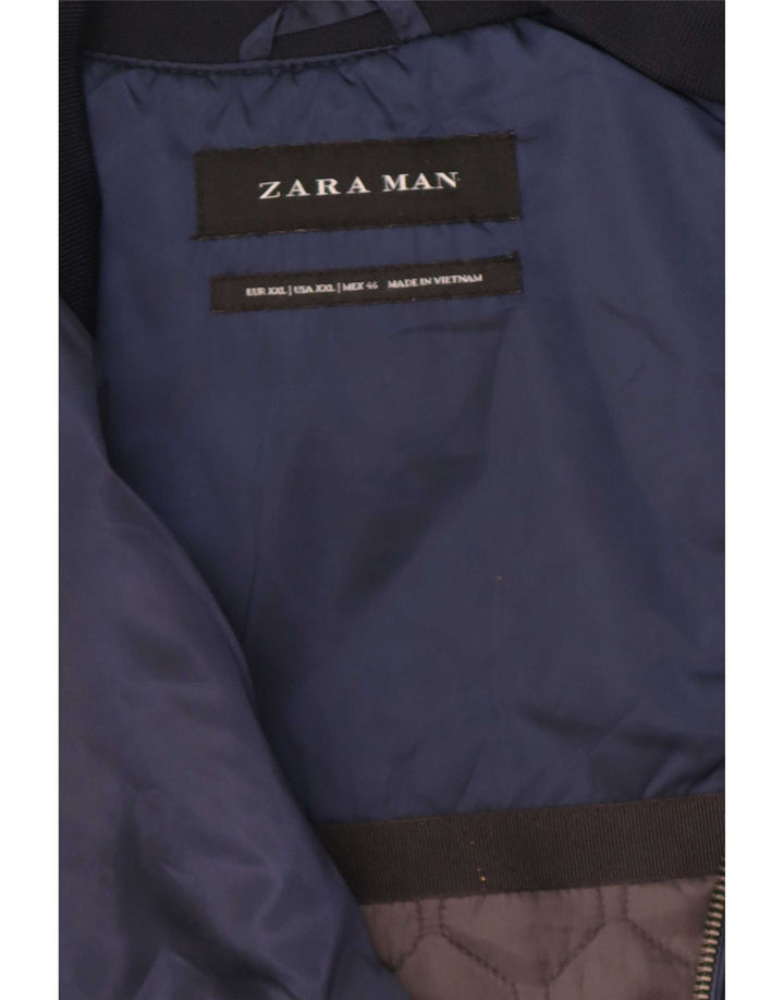 Zara Mens Bomber Jacket UK 44 2XL Azul Marino Colorblock Poliéster