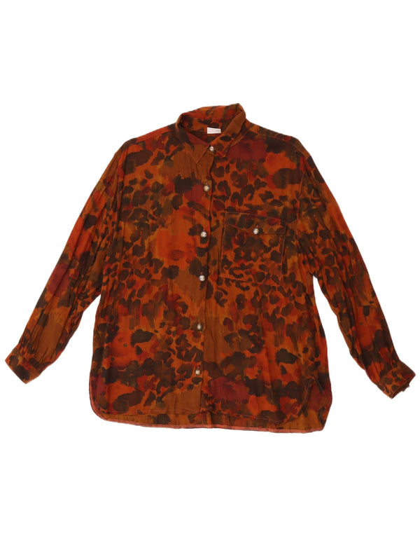 Frau Dame Loose Fit Skjorte IT 48 XL Brun Plettet Viscose