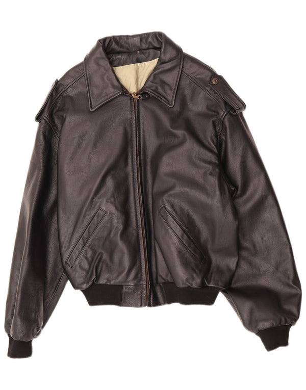 Vintage Mens Faux Leather Military Jacket IT 48/50 Medium Black