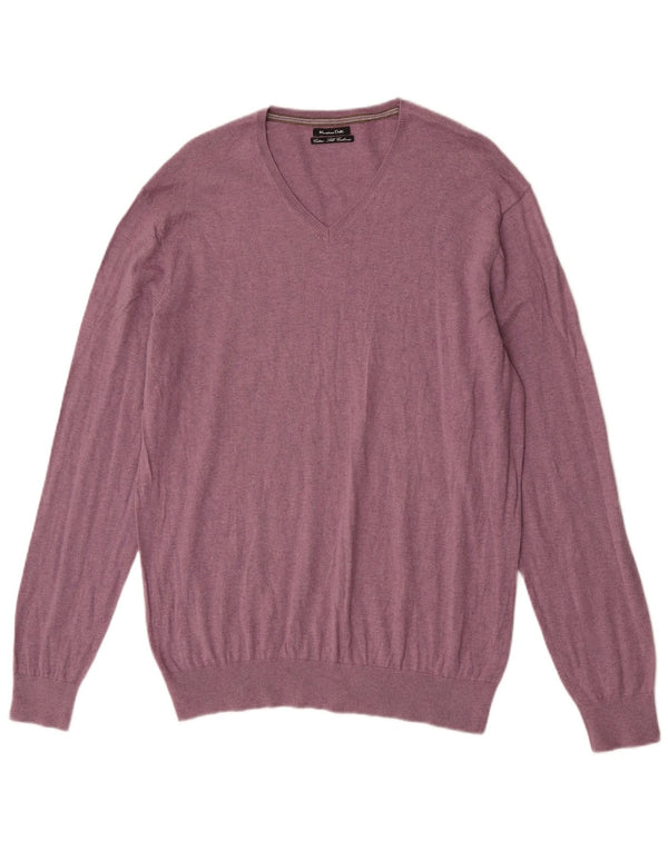 Męski sweter Massimo Dutti z dekoltem w szpic XL, fioletowo-bawełniany