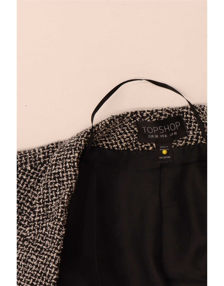 Topshop Womens Open Blazer Jacket UK 10 Small Black Check Cotton