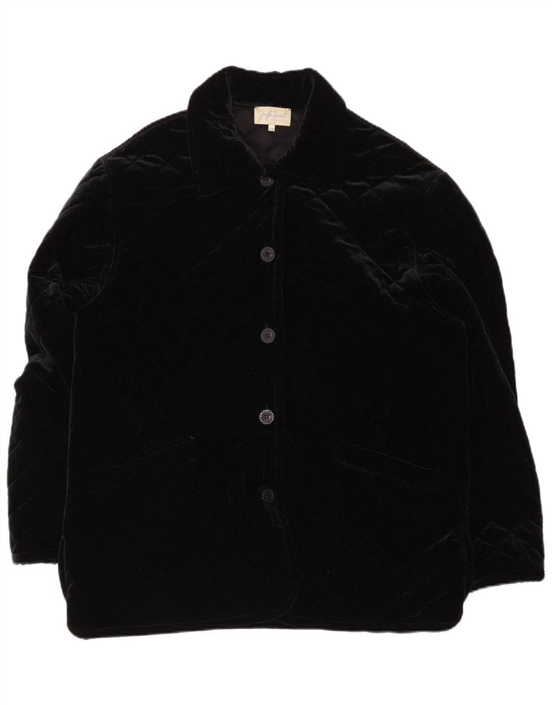 Vintage Womens Velour Quilted Jacket IT 48 XL Black Polyamide