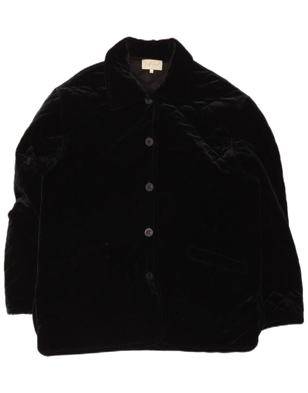 Vintage Womens Velour Quilted Jacket IT 48 XL Black Polyamide