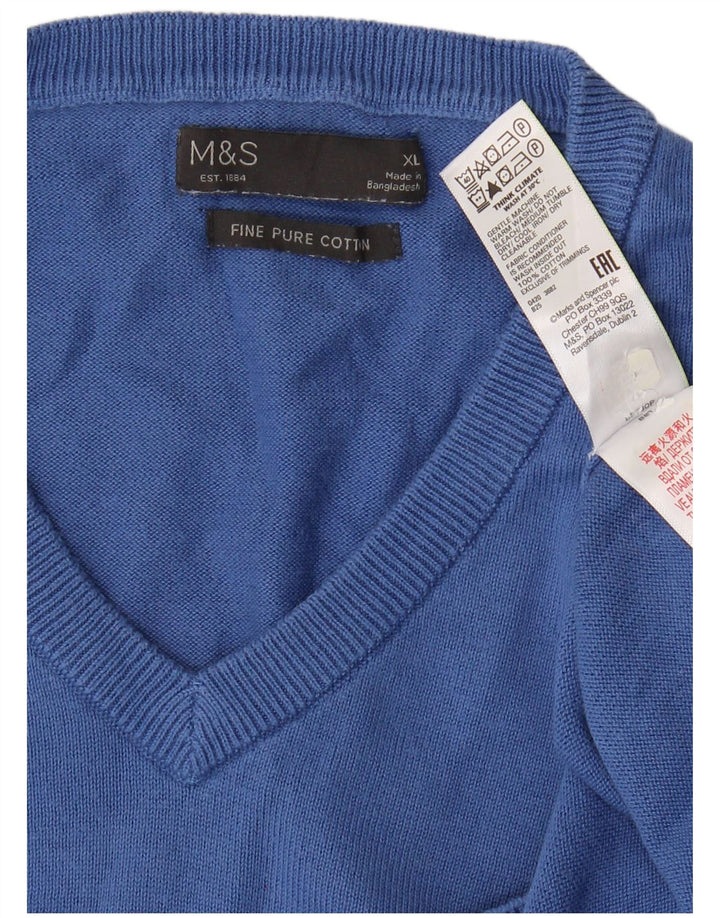 Marks & Spencer Mens V-Neck Jumper Sweater XL Blue Cotton Classic