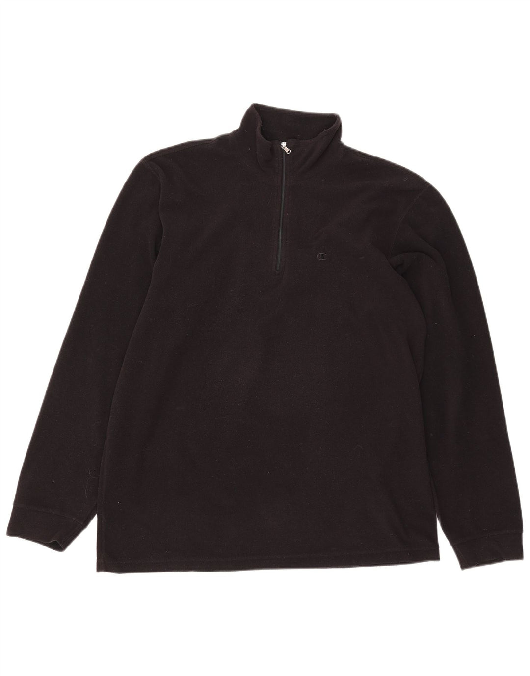 Champion Mens Zip Neck Fleece Jumper Large Black Polyester