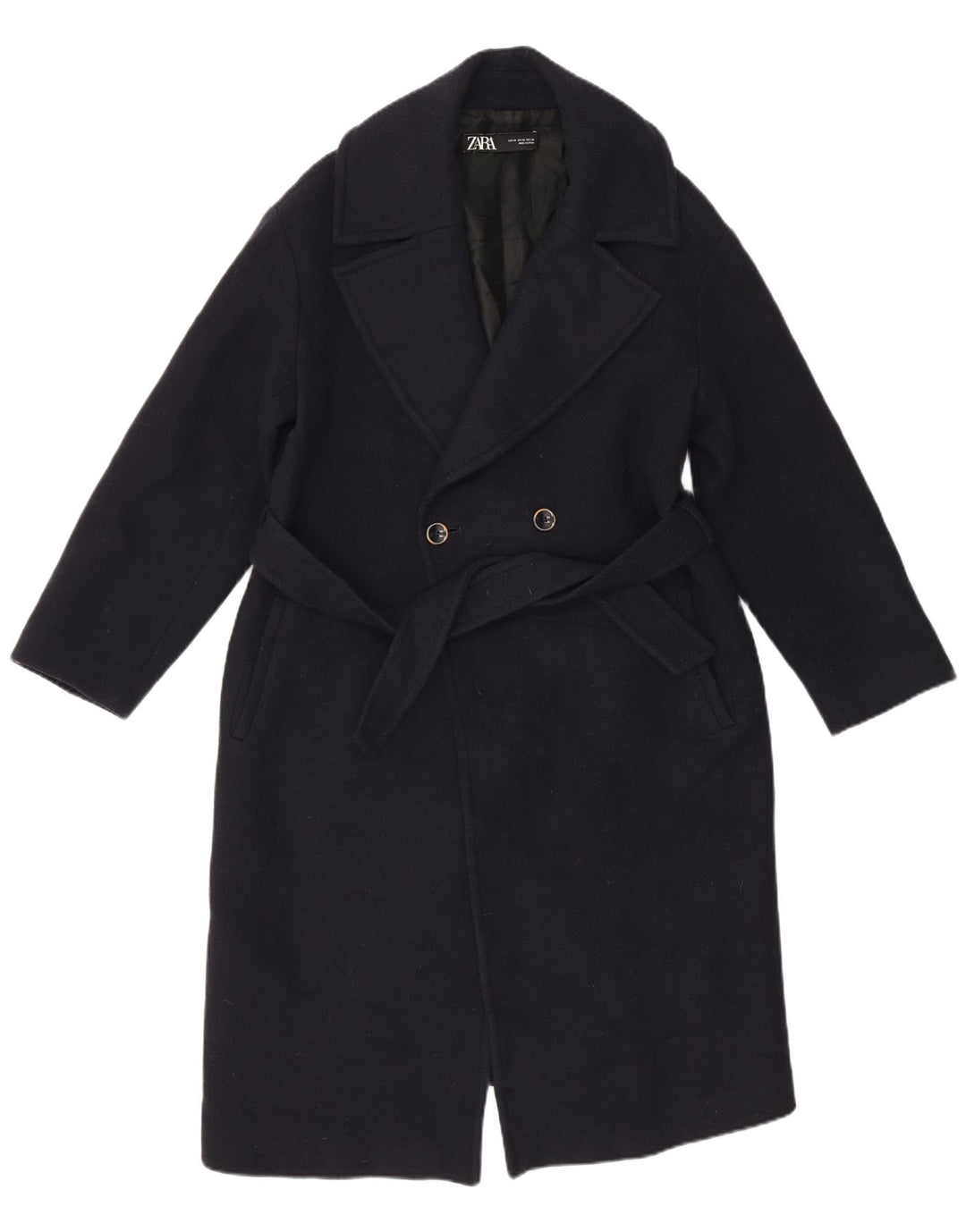 Zara Womens Double Breasted Coat UK 6 XS Navy Blue Wool
