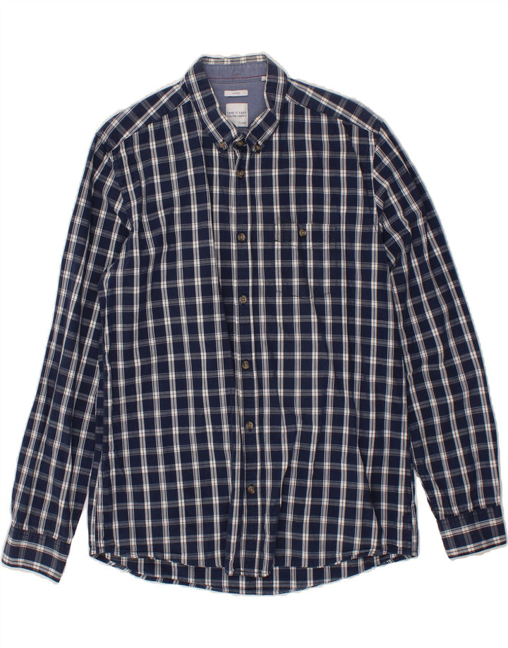 JULES Mens Fitted Shirt XL Navy Blue Check Cotton Vintage Jules and Second-Hand Jules from Messina Hembry 