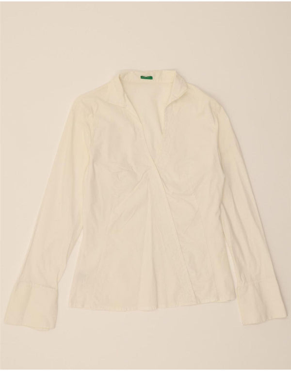 BENETTON Womens Shirt Blouse UK 12 Medium White Cotton
