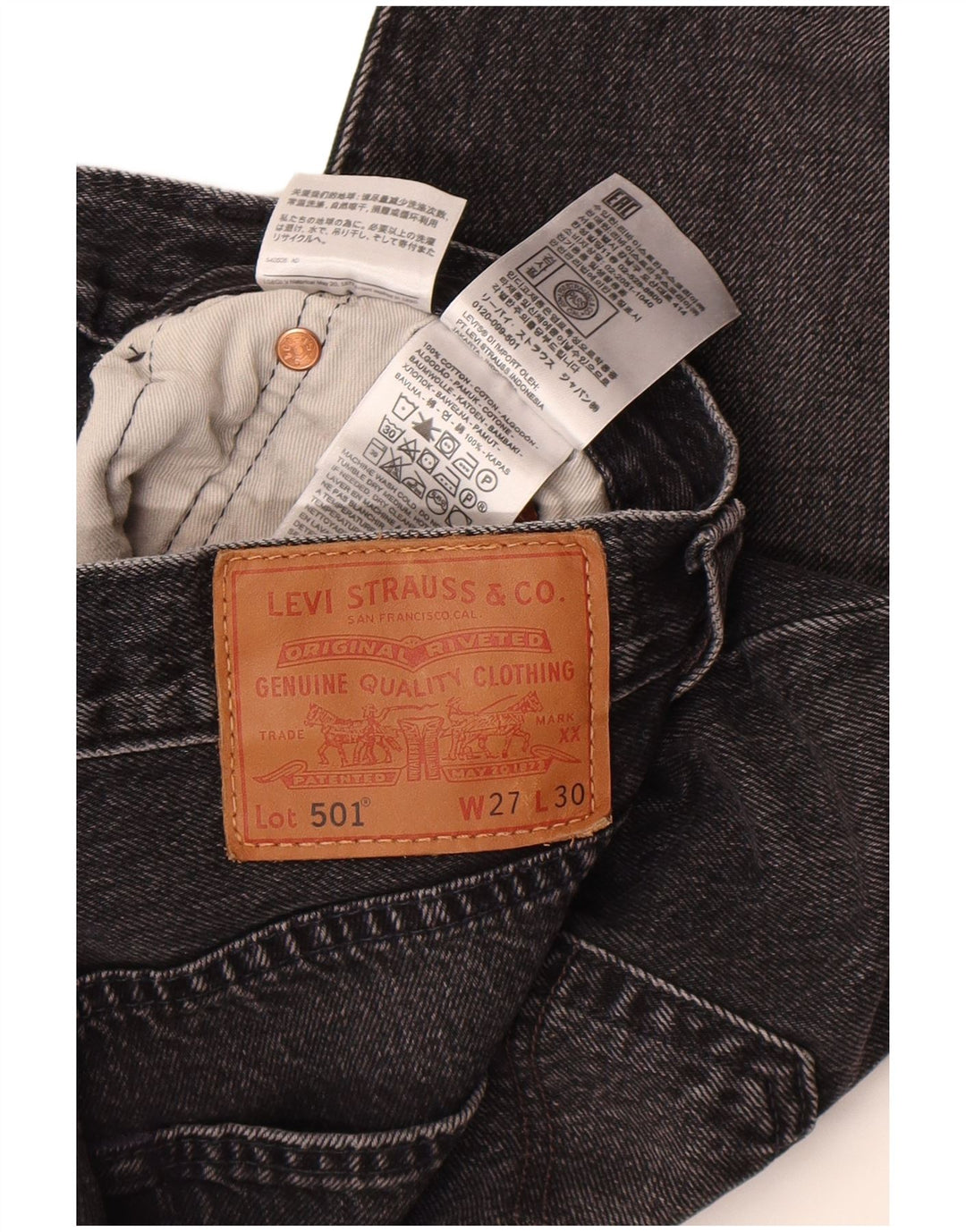 Levi's Mens 501 Straight Jeans W27 L30 Grey Cotton