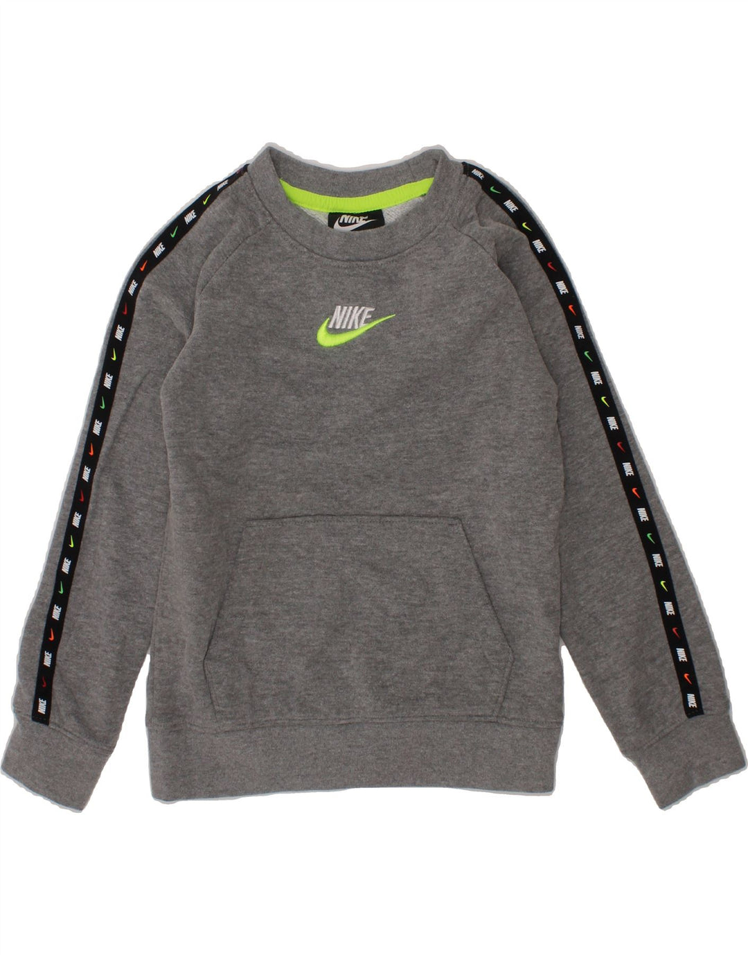 NIKE Boys Graphic Sweatshirt Jumper 4-5 Years Small  Grey Colourblock Vintage Nike and Second-Hand Nike from Messina Hembry 