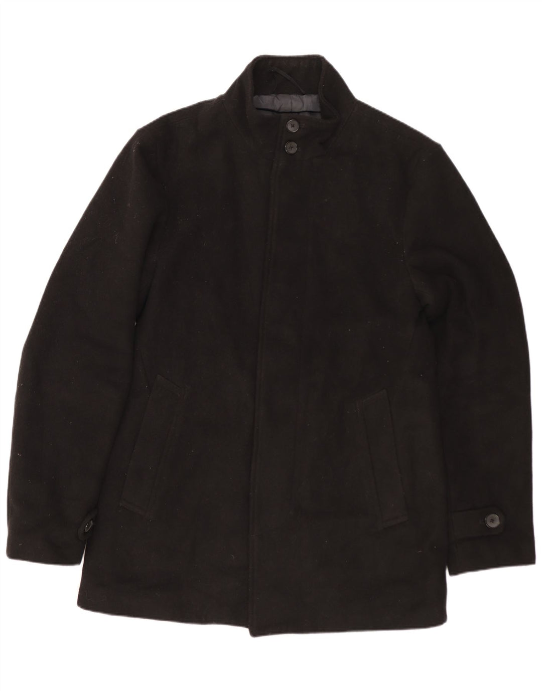 MARKS & SPENCER Mens Overcoat UK 36 Small Black Polyester
