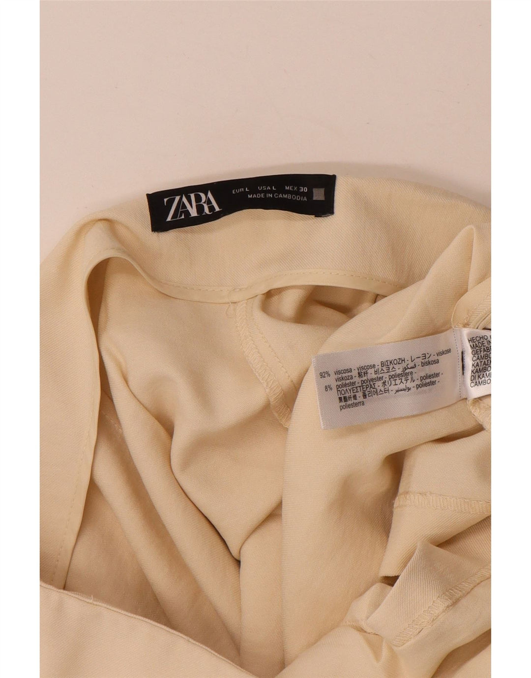 Zara Womens Pencil Skirt Large W34  Beige Viscose