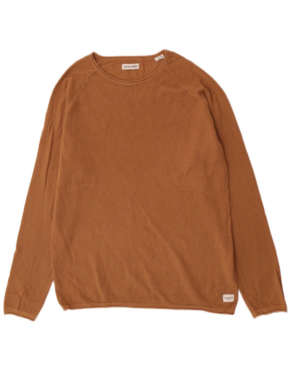 Jack & Jones Mens Crew Neck Jumper Sweater Large Brown Cotton