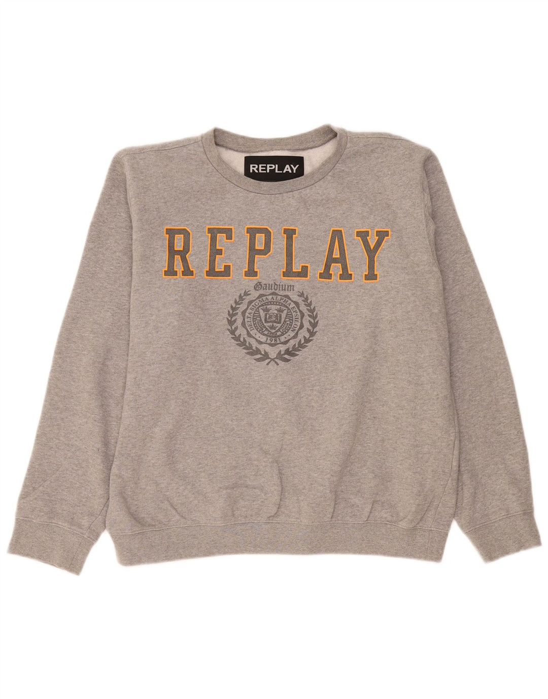 Replay Mens Graphic Sweatshirt Jumper Large Grey Flecked Cotton