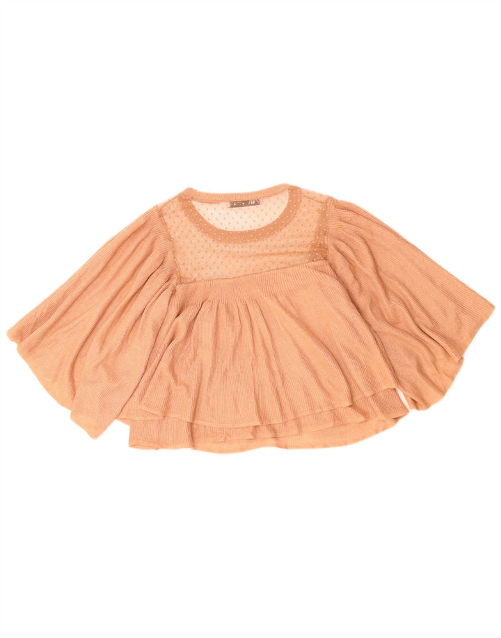 ZARA Womens Crop Knit Blouse Top UK 10 Small Brown