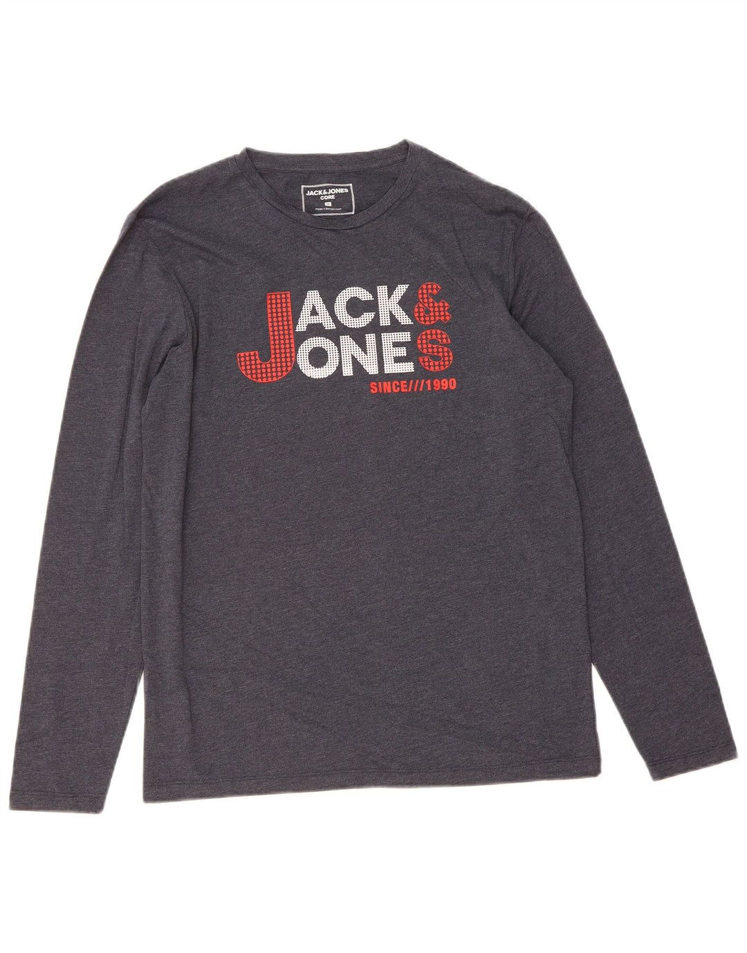 JACK & JONES Mens Graphic Top Long Sleeve Medium Navy Blue Cotton