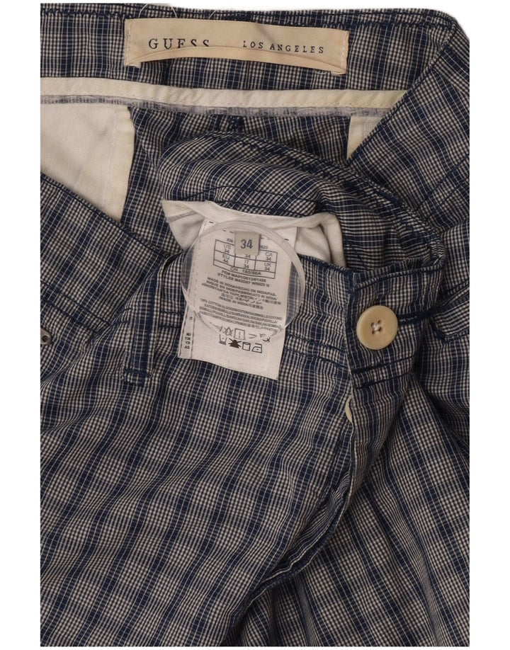 Guess Mens Chino Shorts W34 Large Blue Check Cotton