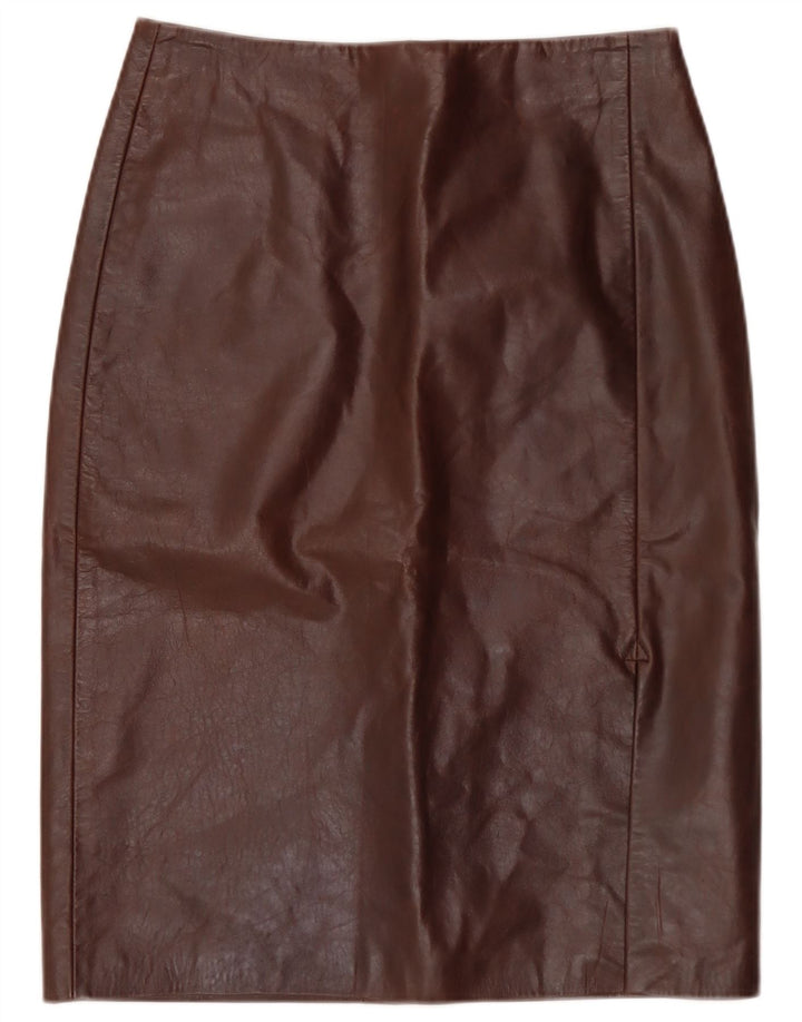 Vintage Womens Leather Skirt IT 40 Small W28 Brown Leather