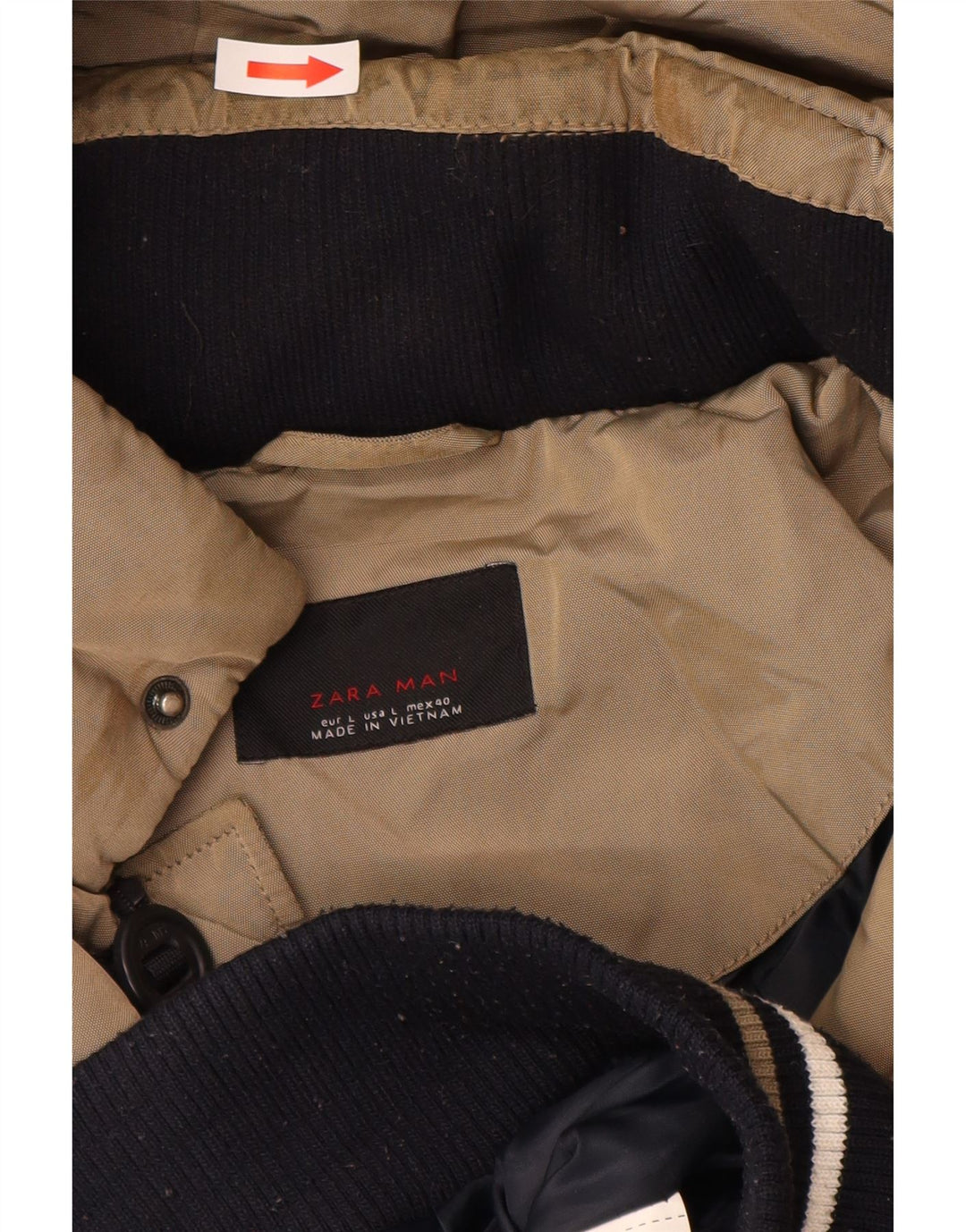 Zara Mens Hooded Padded Jacket UK 40 Large Beige Nylon
