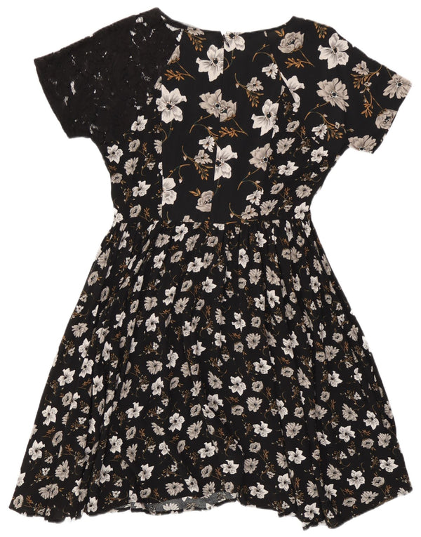 French Connection Robe trapèze pour femme UK 10 Petite viscose florale noire