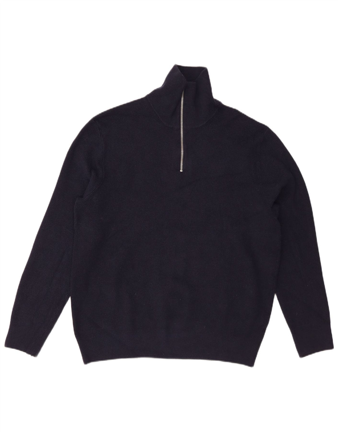 Marks & Spencer Mens Zip Neck Jumper Sweater XL Navy Blue Cotton