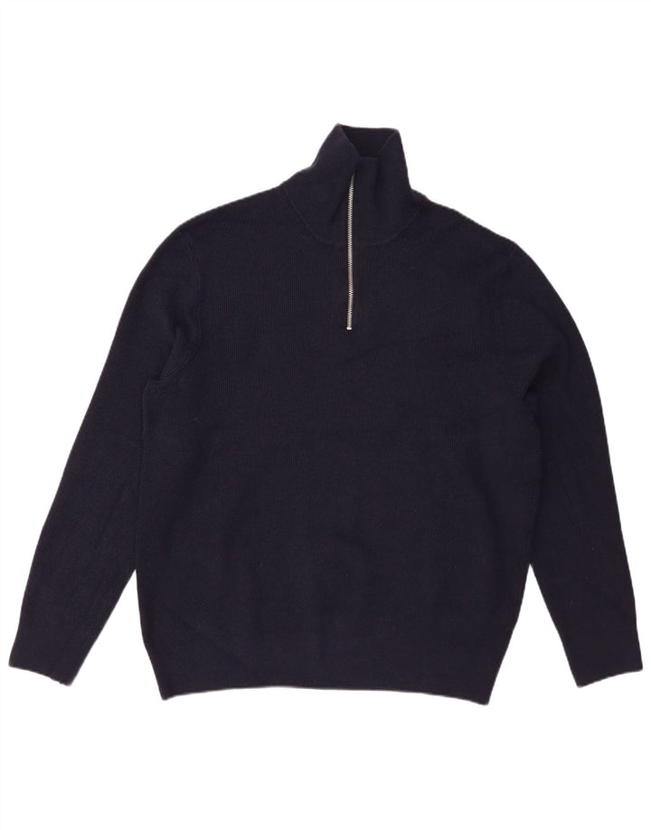 Marks & Spencer Mens Zip Neck Jumper Sweater XL Navy Blue Cotton