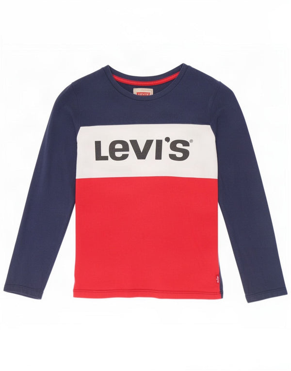 Levi's Boys Graphic Top Long Sleeve 9-10 Years Navy Blue Colourblock