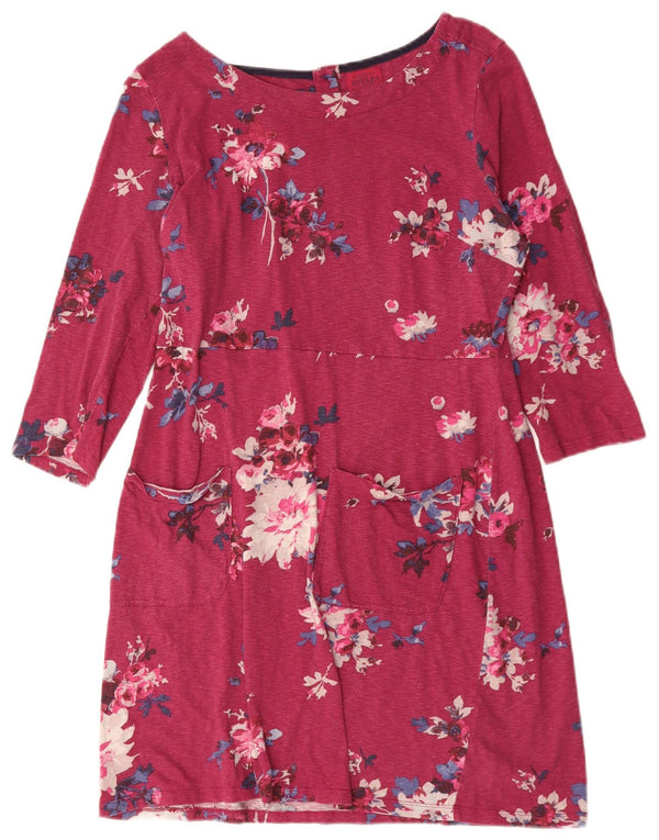 Joules Womens 3/4 Sleeve Sheath Dress UK 14 Large Pink Floral Cotton
