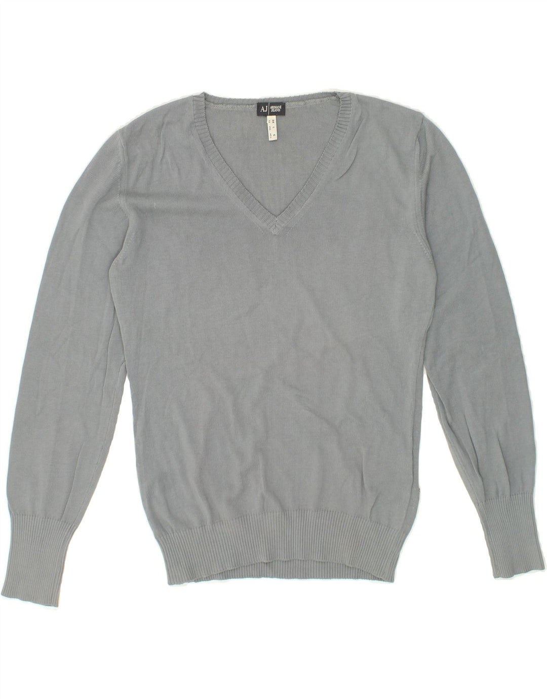ARMANI JEANS Womens V-Neck Jumper Sweater EU 44 Large Grey Cotton Vintage Armani Jeans and Second-Hand Armani Jeans from Messina Hembry 