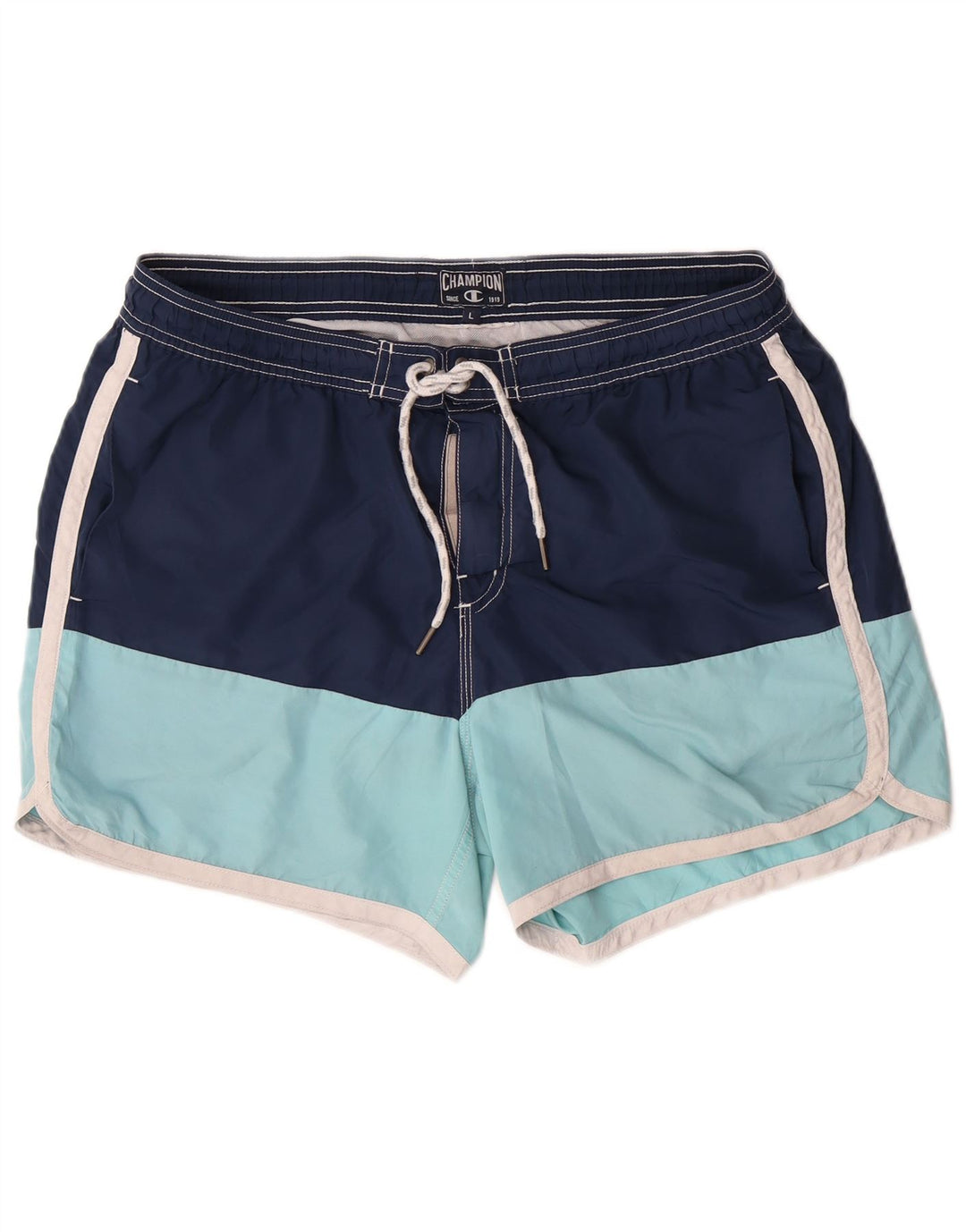 CHAMPION Mens Swimming Shorts Large  Navy Blue Colourblock
