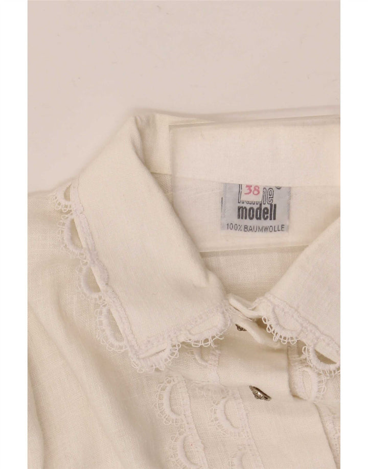 Hanne Modell Womens Shirt Blouse EU 38 Medium White Floral Cotton