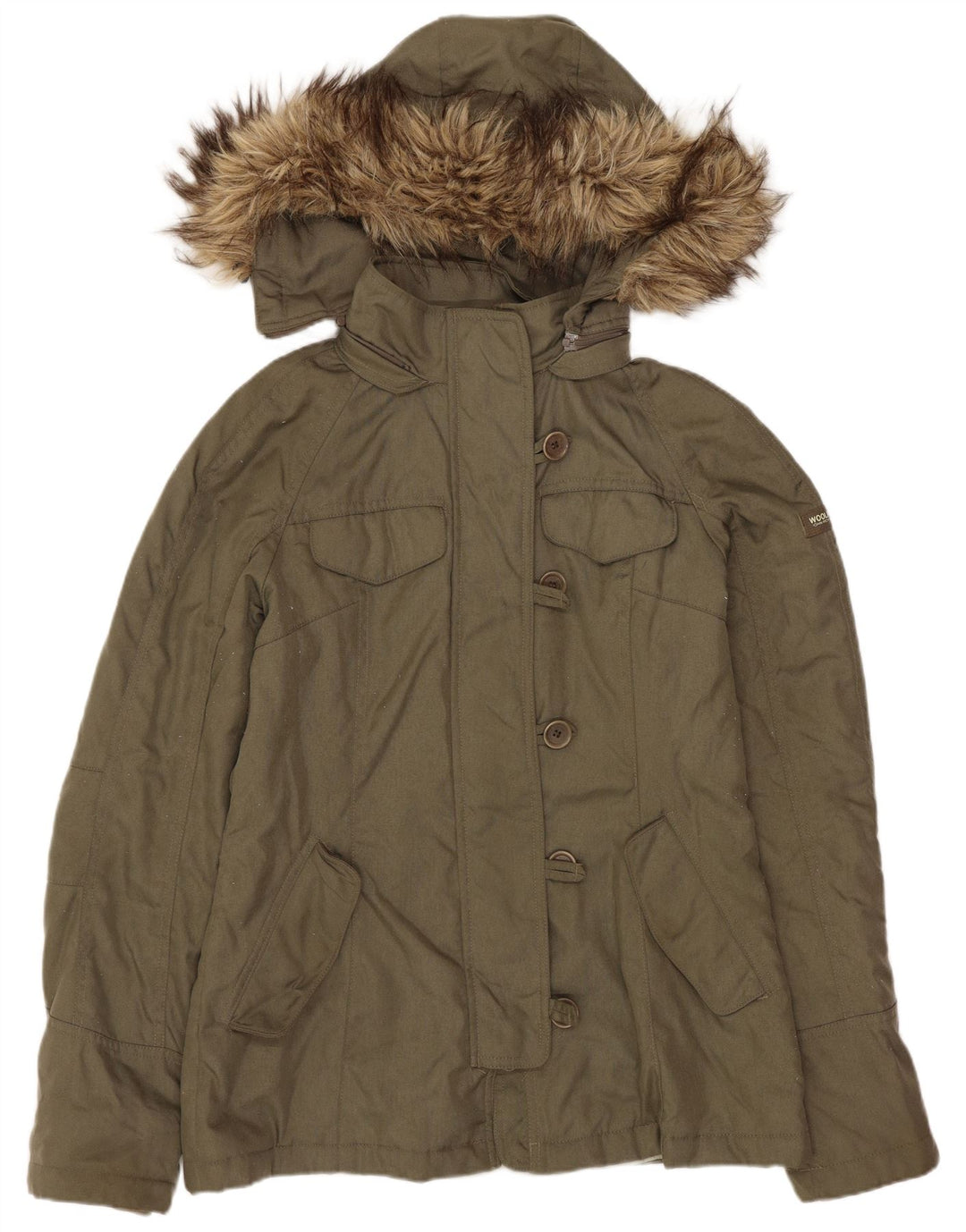 Woolrich Womens Hooded Parka Jacket UK 10 Small Khaki Nylon