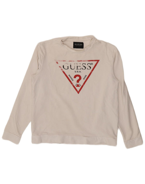 Guess Top grafico da donna a maniche lunghe UK 16 Large in cotone bianco