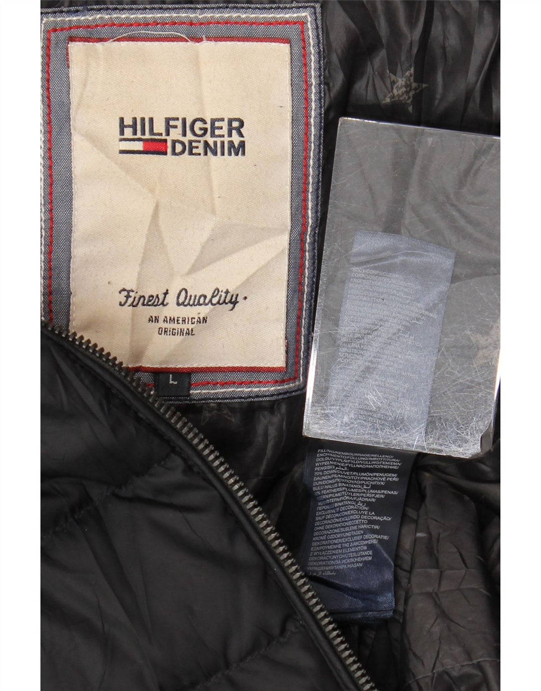 TOMMY HILFIGER Womens Hooded Padded Jacket UK 16 Large Black Polyester