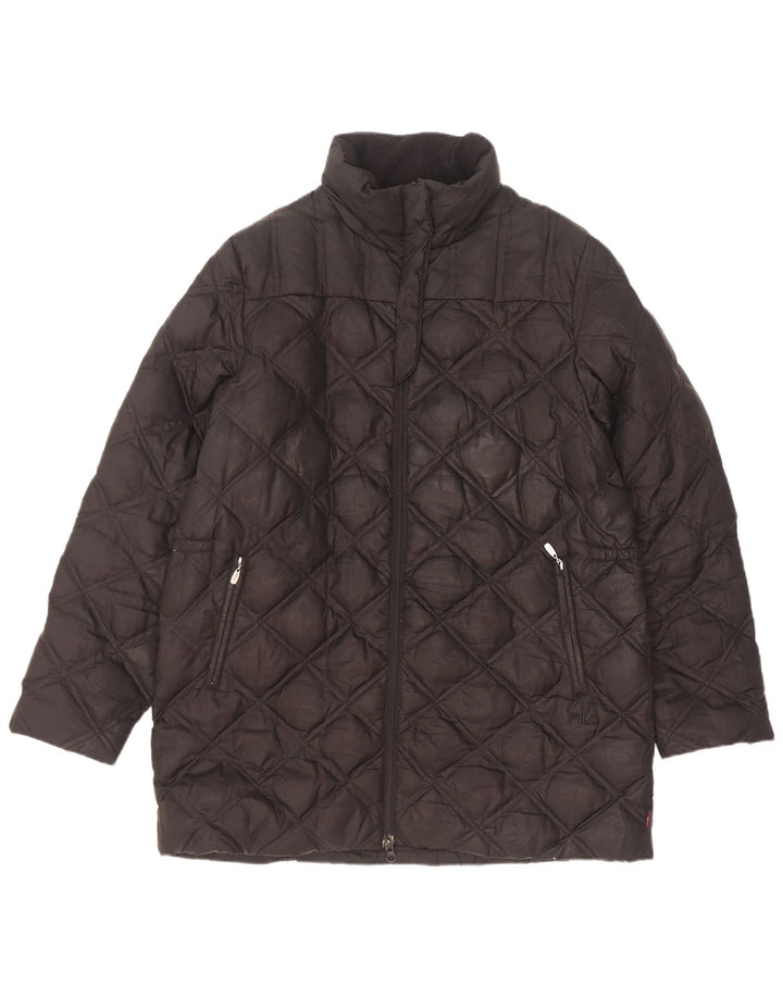 Fila Womens Loose Fit Wattierter Mantel UK 14 Mittelschwarzes geometrisches Polyester