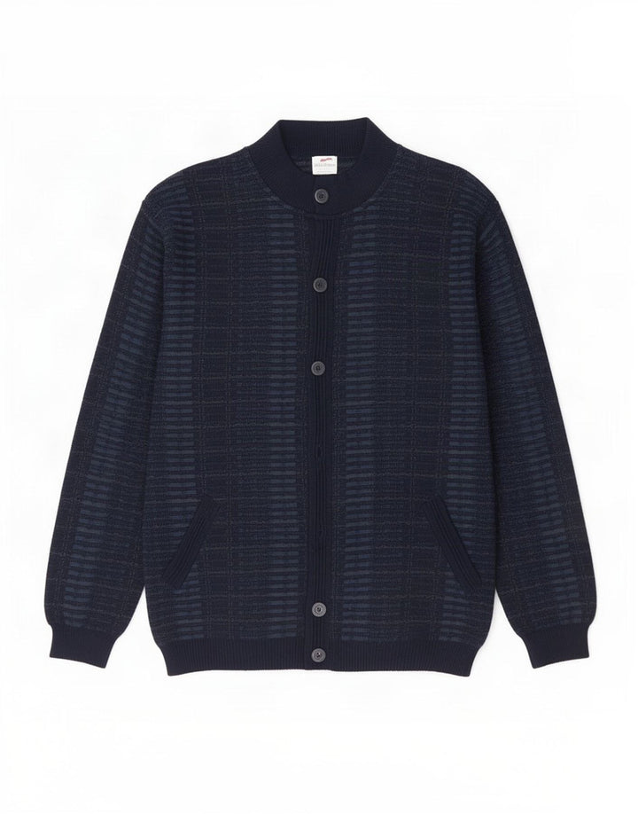 Bernardini Mens Cardigan Sweater IT 52 Medium Navy Blue Check Wool