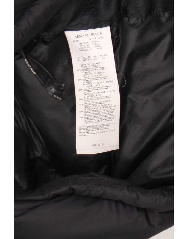 Armani Jeans Mens Hooded Padded Jacket EU 54 XL Black Polyamide