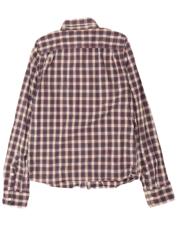Camisa muscular masculina Abercrombie & Fitch grande algodão xadrez azul