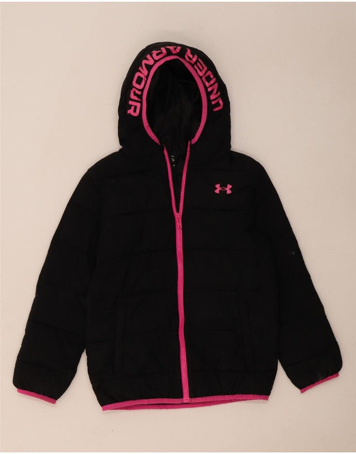 Under Armour Girls Graphic Hooded Padded Jacket 10-11 Years Black Polyester