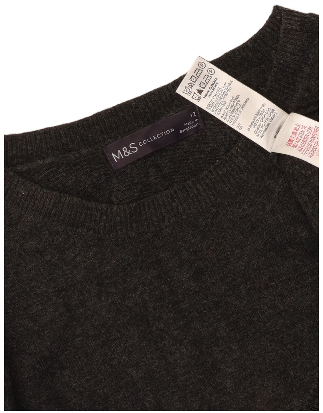 Marks & Spencer Womens Boat Neck Jumper Sweater UK 12 Medium Grey Acrylic